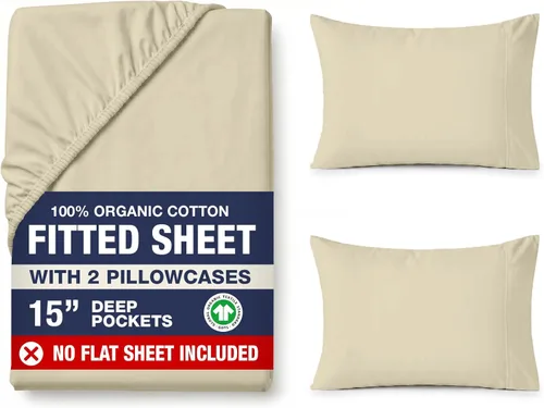 Miniatura 44 de LANE LINEN Juego de 2 piezas con sábana bajera 100% algodón orgánico tamaño individual y 1 funda de almohada, tejido de percal ligero, ultra suave