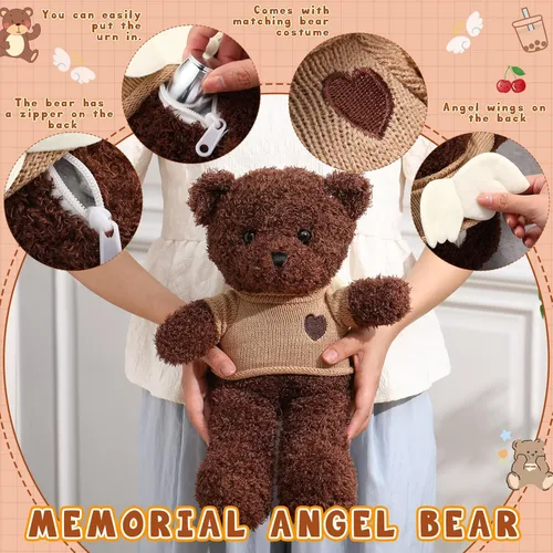 Miniatura 3 de Kenning Juego de Regalo Funerario de 5 Piezas para Cremación, Oso de Peluche para Cenizas con Cuchara, Pequeña Urna de Recuerdo, Placa Memorial