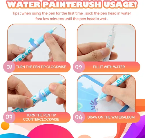 Miniatura 2 de Paquete de 5 libros de colorear de agua reutilizables para niños pequeños, juguetes de libros de garabatos de agua, pintura con libros de agua
