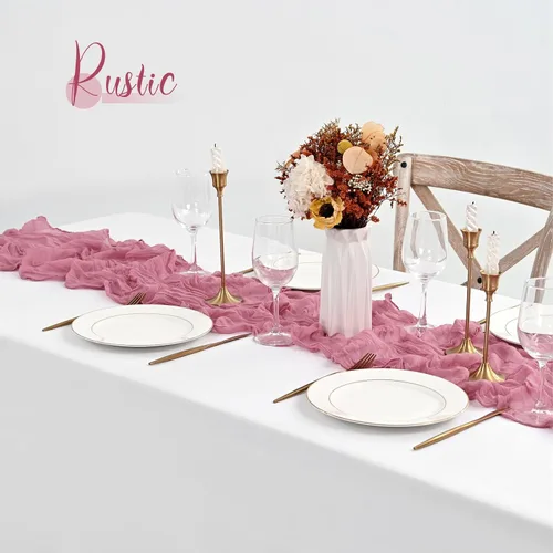 Miniatura 7 de Paquete de 20 caminos de mesa de color rosa polvoriento, camino de mesa de gasa de 10 pies, camino de mesa de tela de queso bohemio, romántico, Rosa