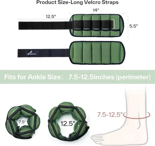 Miniatura 5 de Sportneer Juego de pesas de tobillo ajustables, 1 par, de 2, 4, 6, 8 y 10 libras, correas para el peso de las piernas para mujer, hombre, niños
