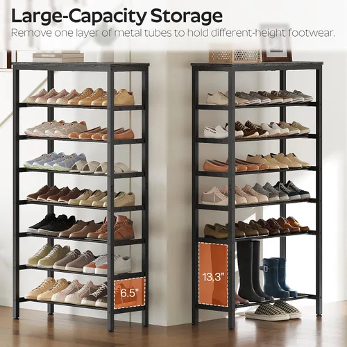Miniatura 3 de YATINEY Zapatero alto de 8 niveles, organizador de almacenamiento de zapatos de gran capacidad, estante de zapatos independiente para armario