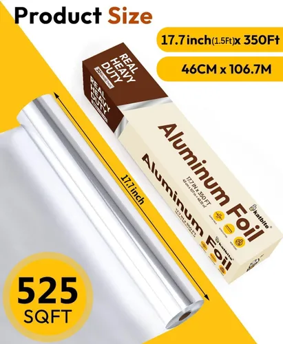 Miniatura 2 de Katbite Rollo de papel de aluminio resistente de 17.7 pulgadas de ancho, 30 micras de espesor, fuerte rollo de papel de aluminio para catering