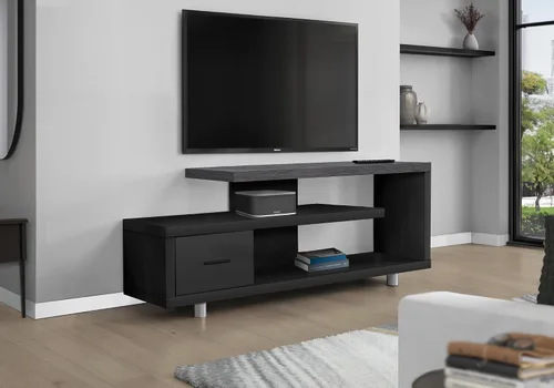 Miniatura 2 de Monarch Specialties I STAND-60 L TOP gris con soporte para TV con 1 cajón, color negro