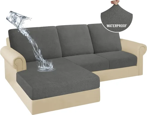 Miniatura 13 de HDCAXKJ Fundas de Cojines para Sofá Seccional 100% Impermeables, 3 Piezas, Forma de L, Funda Seccional Elástica para Chaise, Juego de Fundas
