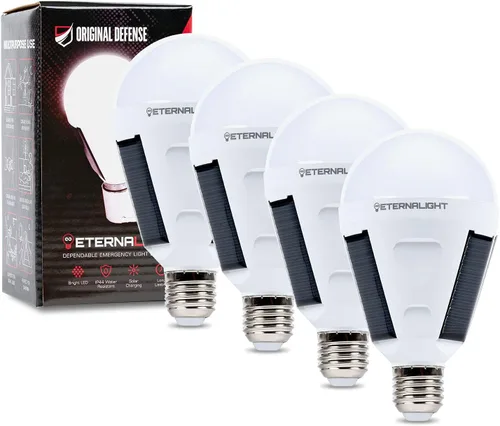 Original Defense EternaLight Bombillas LED Recargables (4 Unidades) - Bombillas de Emergencia con Batería de Respaldo para Cortes de Energía, Hogar,