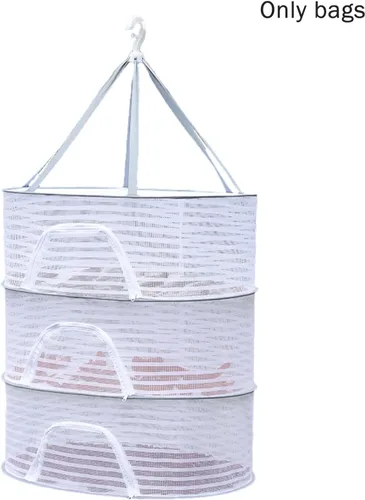 Miniatura 9 de Rejilla de secado de hierbas, red plegable de malla colgante de 3 capas con cremallera, secadora de malla para secar hierbas, verduras, frutas