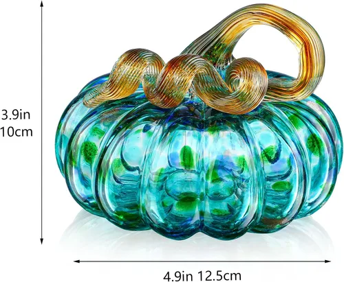 Miniatura 6 de QFkris Calabaza de cristal soplada a mano para decoración, 3.4 x 3.5 pulgadas, decoraciones de otoño para el hogar, figura de calabaza de cristal