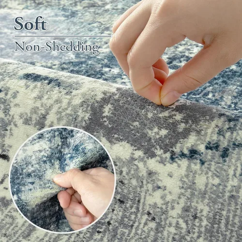 Miniatura 4 de Lahome - Alfombra abstracta de 3 x 5 pies, alfombra lavable azul gris para entrada sin deslizamiento, alfombra moderna de pelo bajo y suave