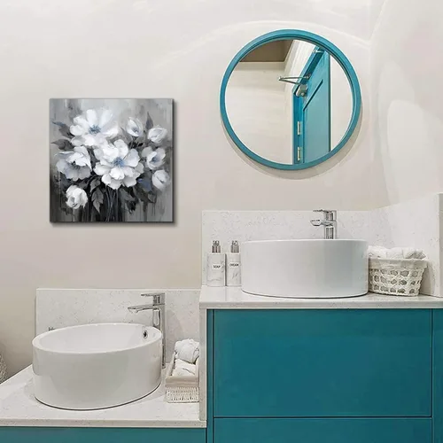 Miniatura 2 de Lienzo decorativo para pared, decoración de pared de baño, paisaje para sala de estar, dormitorio, oficina, decoración de pared de flores azules