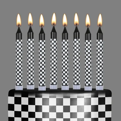Cindeer 12 velas de cumpleaños temáticas de autos de carreras, bandera a cuadros en blanco y negro para decoración de fiestas de autos de carreras,