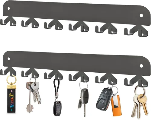 Miniatura 8 de Paquete de 2 soportes para llaves de pared, 10 ganchos para llaves de automóvil para pared, no requiere perforaciones, adhesivo para llavero