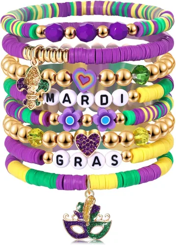 Miniatura 29 de Surfer Heishi - Pulseras apilables para mujer, apilables, de vinilo arcoíris, disco de arcilla, pulseras elásticas para la amistad, joyería bohemia
