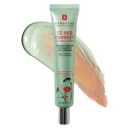 Erborian CC Crema Correctora de Color Verde SPF 25, Neutraliza el Enrojecimiento, Calma la Piel, Ligera, Prebase Perfectora del Tono, Cuidado de la
