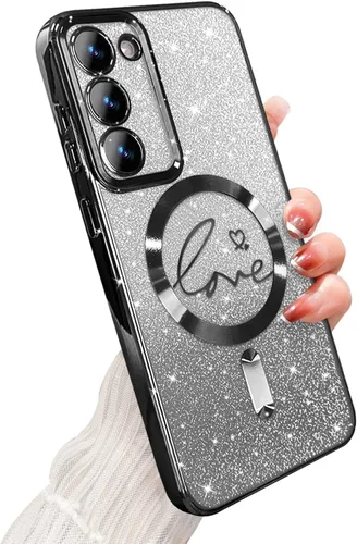 Miniatura 321 de ZONRW - Funda para Samsung Galaxy S22 Ultra magnética, para mujeres y niñas, cubierta trasera suave, lujosa, con corazón de amor, bling, degradado