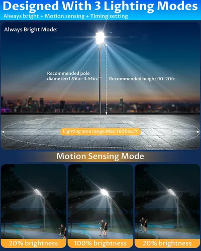 Miniatura 5 de Gefolly SL-9800W Luces solares de calle para exteriores, luz comercial de estacionamiento de 860000 lm, luz de inundación LED de seguridad IP67