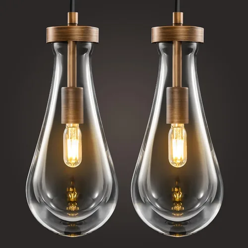 Miniatura 18 de Lámparas Colgantes de Gota de Lluvia para Isla de Cocina: Lámparas de Gota de Lluvia de Cristal de 2 Luces - Lámparas de Latón Dorado para sobre