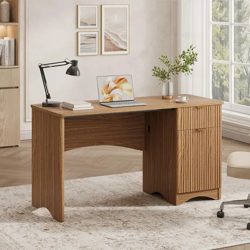 Miniatura 6 de Bestier - Escritorio para computadora con cajón, escritorio de oficina de 47 pulgadas con armario de almacenamiento, escritorio de madera moderno