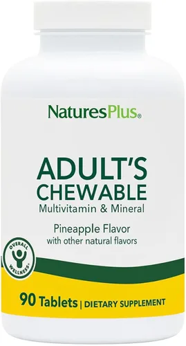NaturesPlus Adulto masticable, sabor a piña, 90 tabletas, multivitamínico y mineral, vegano, sin gluten, 90 porciones