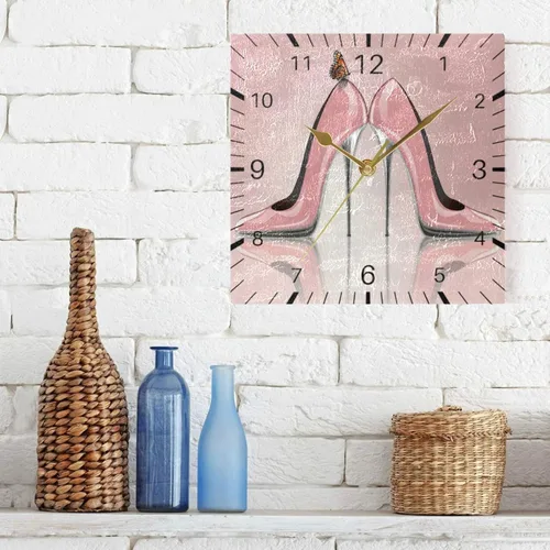 Miniatura 6 de ALAZA Zapatos de tacón alto de mariposa de 7.9 pulgadas, reloj de pared cuadrado, funciona con pilas, sin tictac, cuarzo silencioso para cocina
