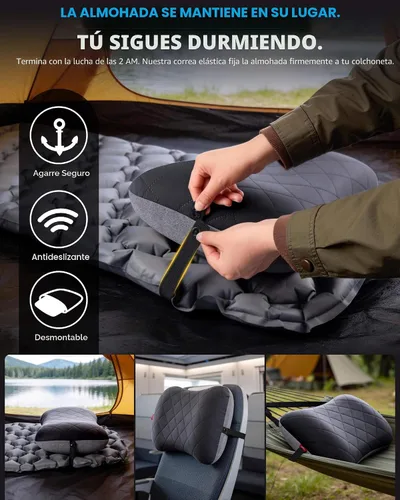 Miniatura 8 de Almohada de camping Hikenture con funda extraíble - Almohada inflable ultraligera para soporte lumbar y cervical - Almohada de mochila mejorada