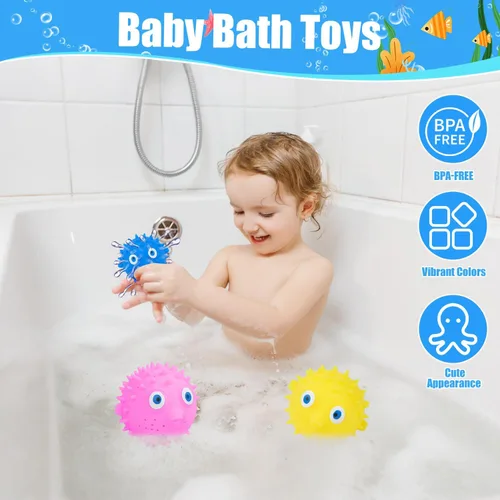 Miniatura 2 de uvitaya - 4 bolas de agua de pez globo, juguetes sensoriales para aliviar el estrés flotantes, juguetes de piscina para niños, bolas de agua