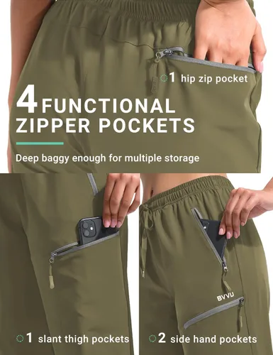 Miniatura 8 de BVVU Pantalones cargo capri de senderismo para mujer, ligeros, de secado rápido, pantalones deportivos impermeables para exteriores, pantalones