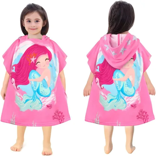 Miniatura 2 de HUANLANG Toalla de playa con capucha para niños y niñas, toalla de playa para baño, piscina, poncho de playa, toalla de algodón súper suave y Sirena
