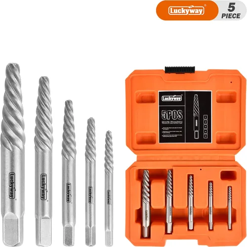 Miniatura 6 de Luckyway Juego de extractor de tornillos dañados de 5 piezas, herramienta extractor de tornillos dañados y pelados, juego de extractor de pernos