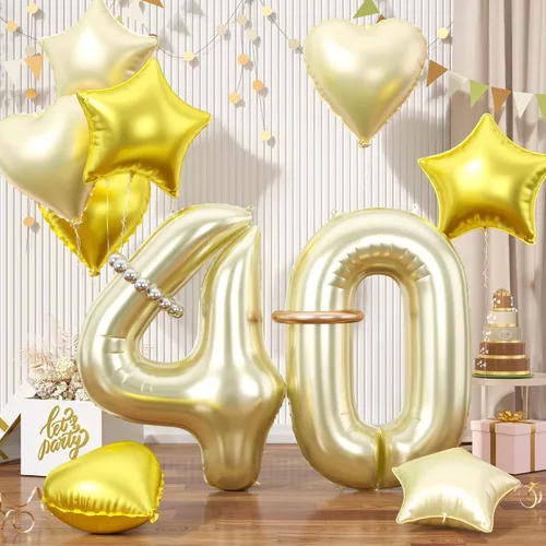 Miniatura 11 de Globos dorados de color champán con el número 11, globos de oro claro, globo de aluminio dorado con forma de corazón con estrella y globo largo