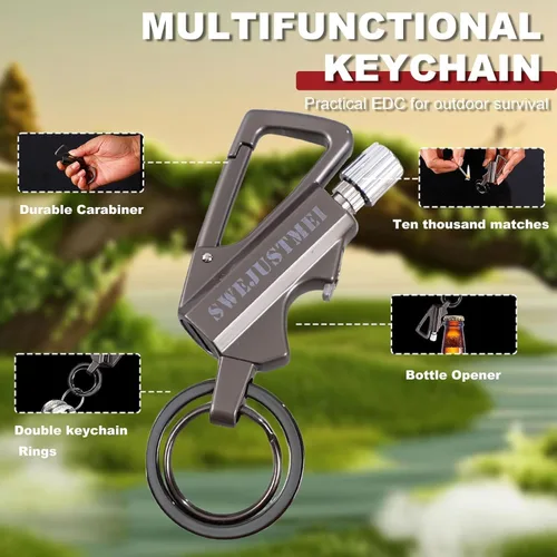 Miniatura 2 de 2Pcs Permanent Match Infinity Lighter with Multitool Keychain Bottle Opener Plateado + Negro