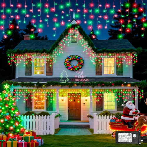 Miniatura 13 de Luces de carámbano para exteriores, 16.5 pies, 200 luces LED de Navidad para exteriores, impermeables, 8 modos de enchufe, cortina de luz conectable