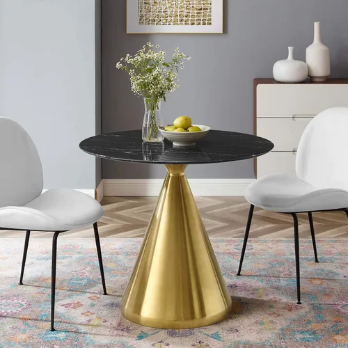 Miniatura 15 de Modway Tupelo - Mesa de comedor cuadrada de 28 pulgadas, color dorado y blanco