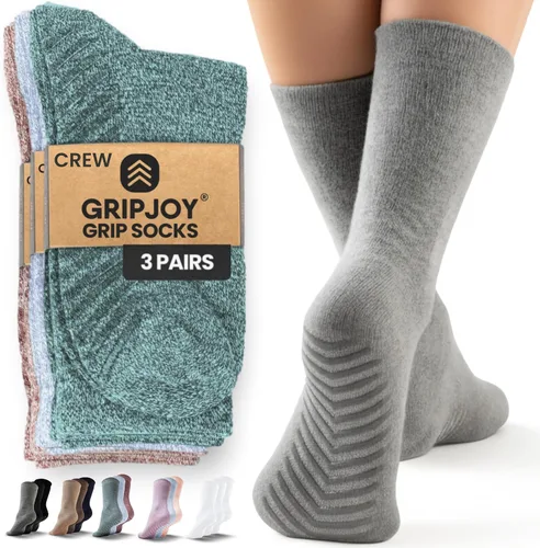 Miniatura 8 de Calcetines Gripjoy de agarre para mujer, antideslizantes, calcetines de agarre para mujer y hombre, para pilates, yoga, hospital, 3 pares, de largo