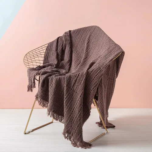 Miniatura 18 de Simple&Opulence Manta 100% algodón para sofá, cama, manta de punto gofre con borlas, suave, ligera, prelavada, transpirable, cómoda, decoración