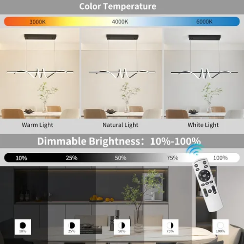 Miniatura 4 de Lámpara colgante LED moderna, lámpara de araña negra de 39.37 pulgadas regulable con control remoto y teléfono, temperatura de color ajustable