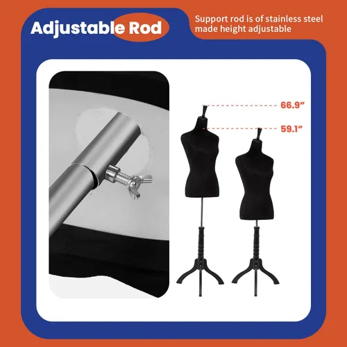 Miniatura 5 de Torso de Maniquí Forma de Vestido Altura Ajustable Maniquí Femenino Modelo de Exhibición Cuerpo de Torso Soporte Trípode Formas de Ropa