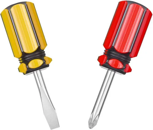 Juego de destornilladores cortos: destornillador rechoncho de mango pequeño de dos colores - Phillips y cabeza plana
