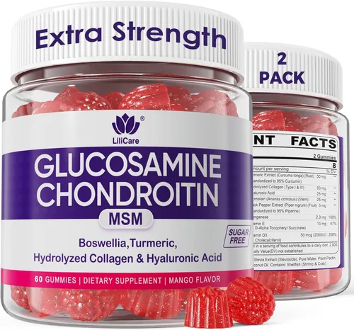 Gomitas de condroitina de glucosamina, suplemento MSM de glucosamina condroitina sin azúcar, extra fuerte con cúrcuma boswellia, colágeno
