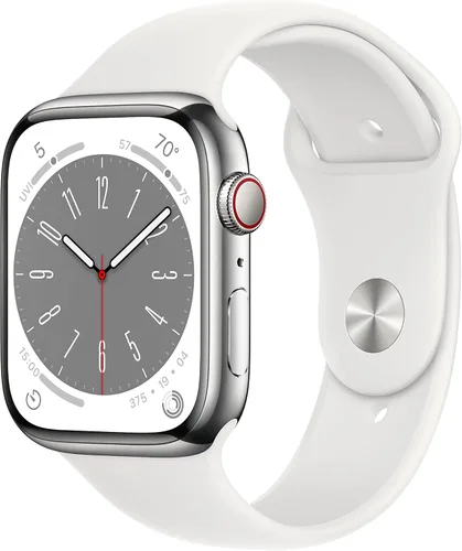 Miniatura 8 de Apple Watch Series 8 [GPS + Celular 45mm] Reloj inteligente con caja de aluminio plateado y correa deportiva blanca - S/M. Rastreador de fitness