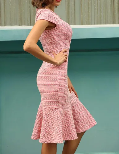 Miniatura 5 de GRACE KARIN - Elegante vestido ajustado de tweed con cola de pez y manga casquillo para mujer