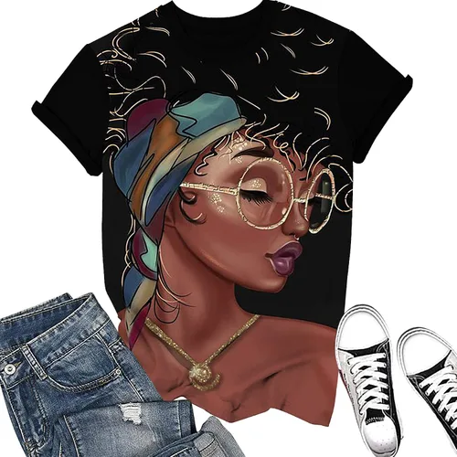 Miniatura 2 de AZPSRT - Camisa para mujer con estampa 3D de mujer negra, con afro, pelo natural, camisa informal