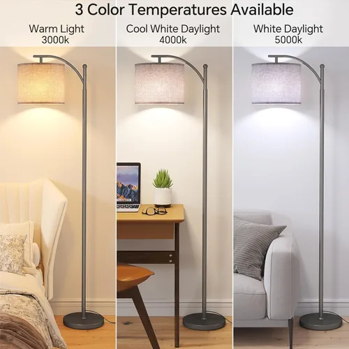 Miniatura 2 de SUNMORY Lámpara de pie de arco, moderna lámpara de pie con bombilla de 9 W y 3 temperaturas de color, lámparas de pie de metal con pantalla colgante