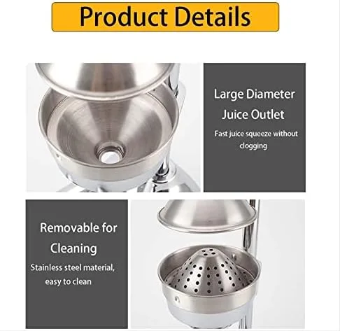 Miniatura 7 de Professional Stainless Steel Citrus Juicer, Heavy Duty Manual Squeezer for High Juice Yield, Ideal for Pomegranate, Lime, and Other Fruits