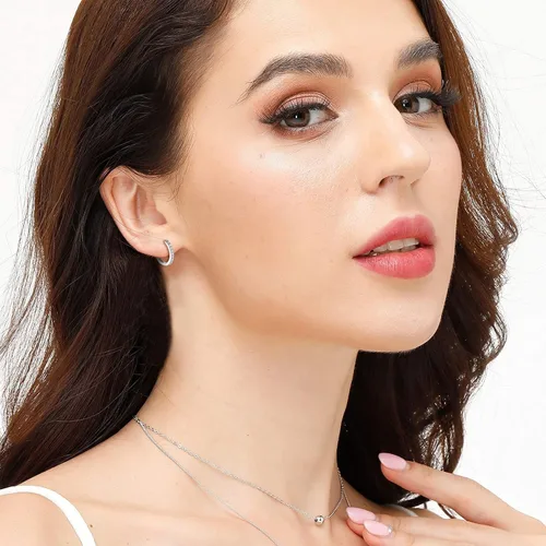 Miniatura 2 de Aretes pequeños en forma de círculo de plata de ley 925 con circonia cúbica, 3 pares de aros chapados en oro blanco de 14 quilates para piercing