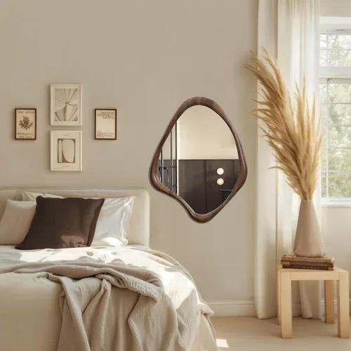 Miniatura 5 de LuxenHome - Espejo de pared asimétrico, 23 x 29 pulgadas, espejo clásico irregular, color marrón, espejos rústicos de granja para baño, espejos
