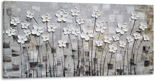 Miniatura 13 de Yihui Arts Pintura al óleo pintada a mano con flores texturizadas sobre lienzo, arte de pared floral blanco abstracto colorido para sala de estar
