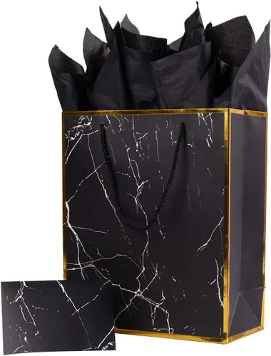 Miniatura 11 de ysmile Bolsa de regalo negra para hombres, bolsa de papel de gran tamaño con papel de seda para cumpleaños, aniversario, 16 pulgadas, día del padre