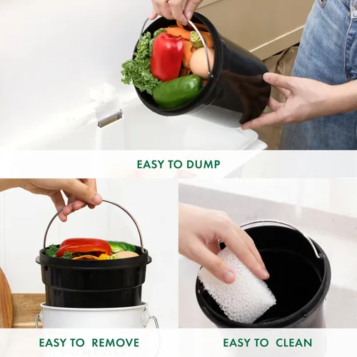 Miniatura 5 de Cubo de compost de 1.3 galones blanco para interior, sin olor, con tapa, para compostaje de residuos de alimentos, contenedor de cocina, contenedor