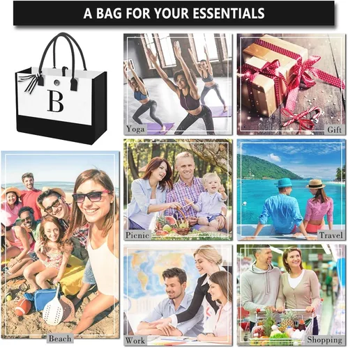 Miniatura 7 de Bolsa de playa de lona para mujer, bolsa grande de lona personalizada con bolsillo con cremallera, regalos para amigos, novia, despedida de soltera